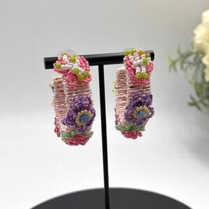 Mignonne Gavigan Designer Pink Lux Summer Beaded Pastel Flower Hoop Earring